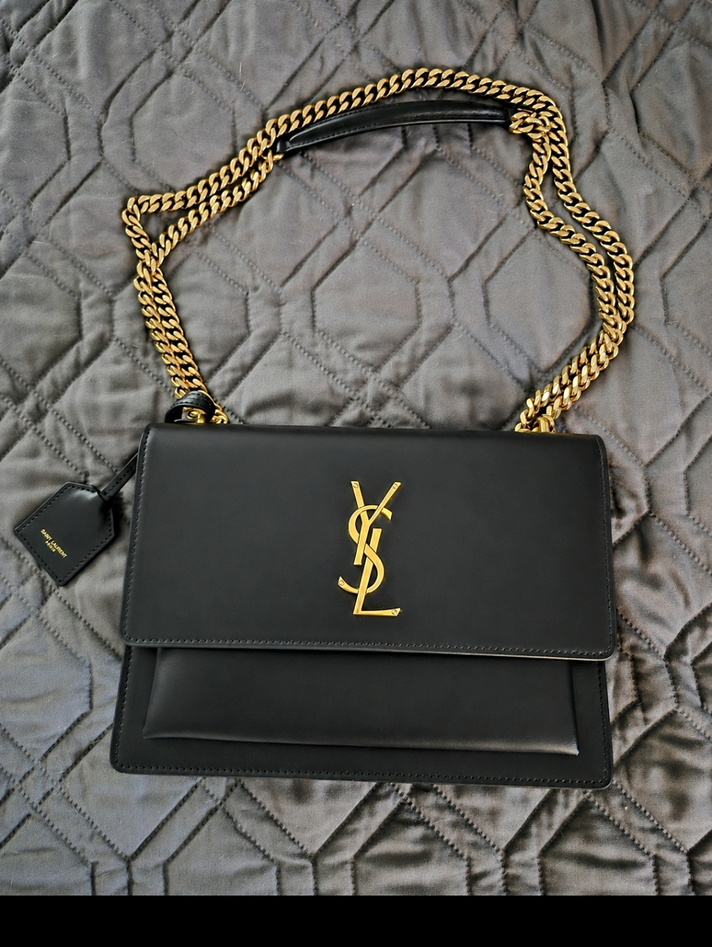 YSL Sunset Medium Black In Smooth Leather